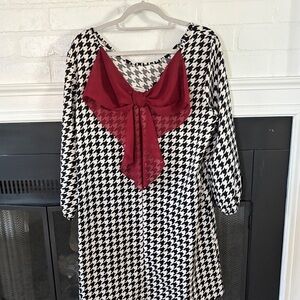 Rachel Kate Black and White Houndstooth Dress with Red Bow